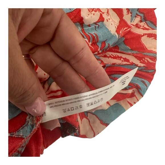 FREE PEOPLE Red & Blue Floral Halter Midi Dress Smocked Bodice  Asymmetrical Hem - Picture 4 of 10